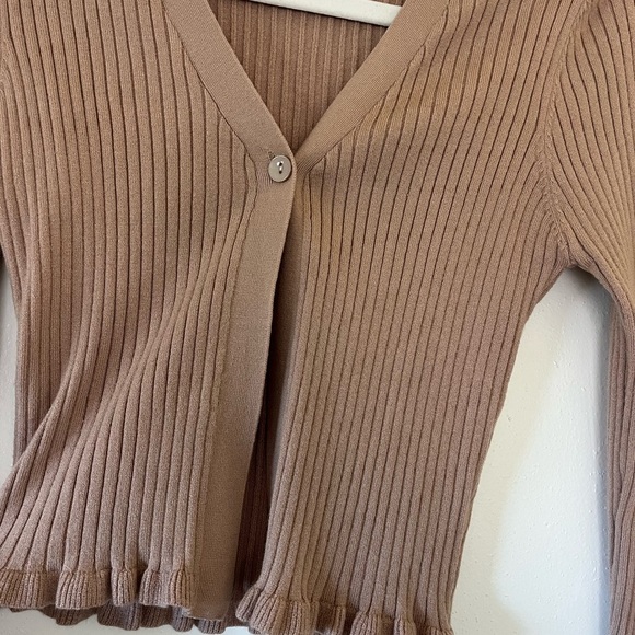 Tan Ribbed Cardigan Sweater - Picture 2 of 4